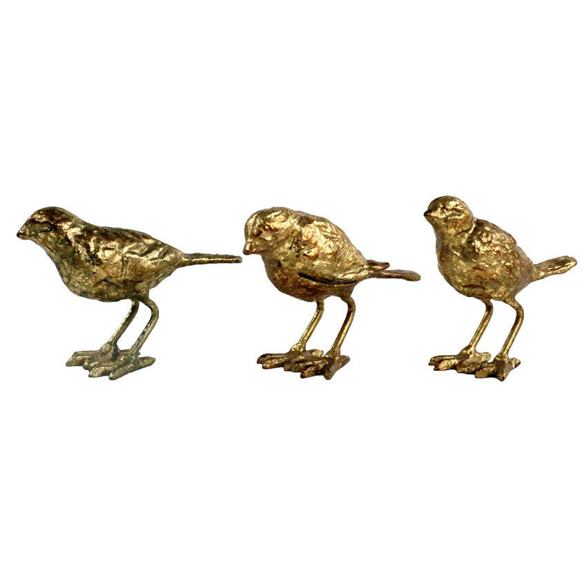 Small Solid Cast Iron Bird Sculpture Statues - Set of 3