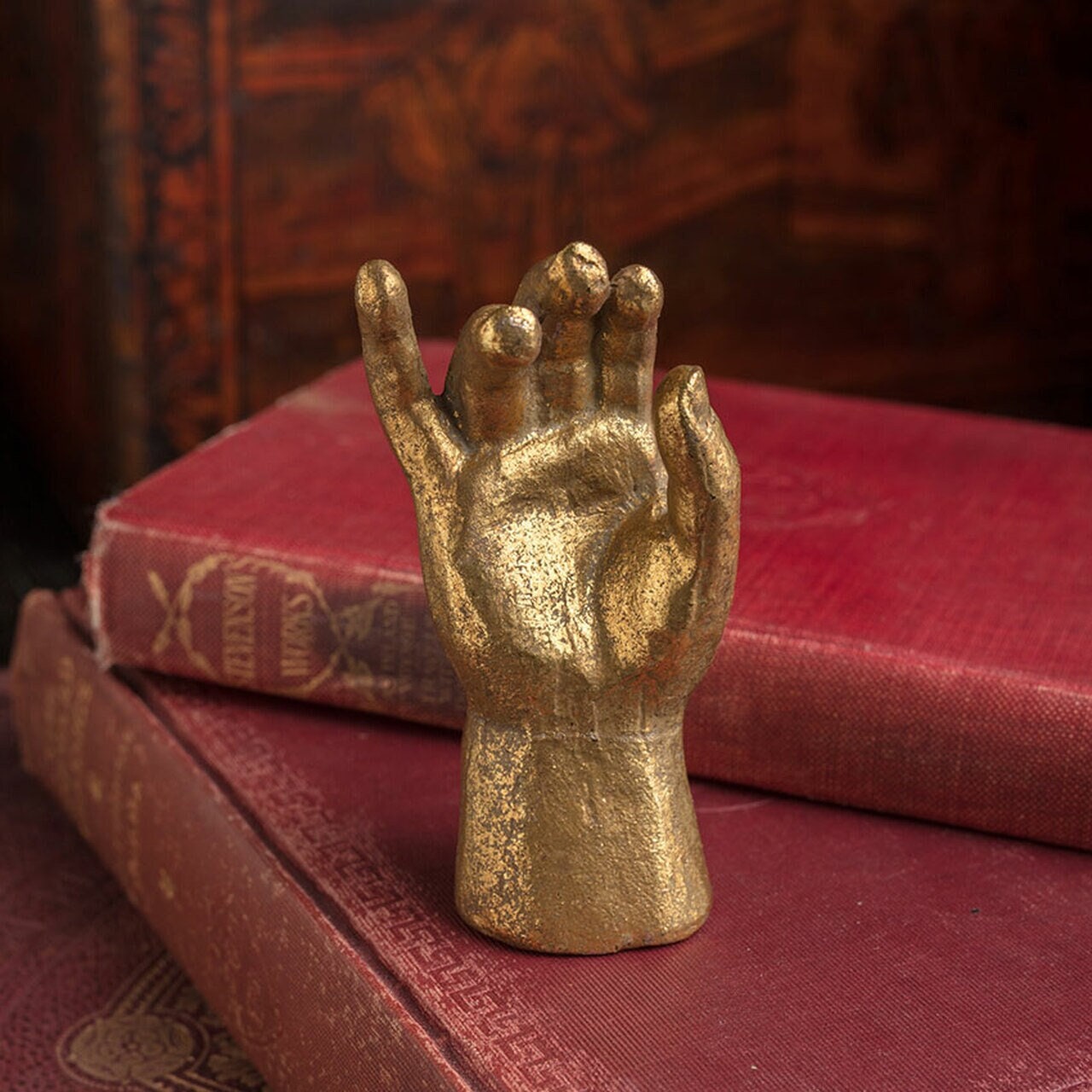 Heavy Pewter Gold Leaf Saint Hand Statue