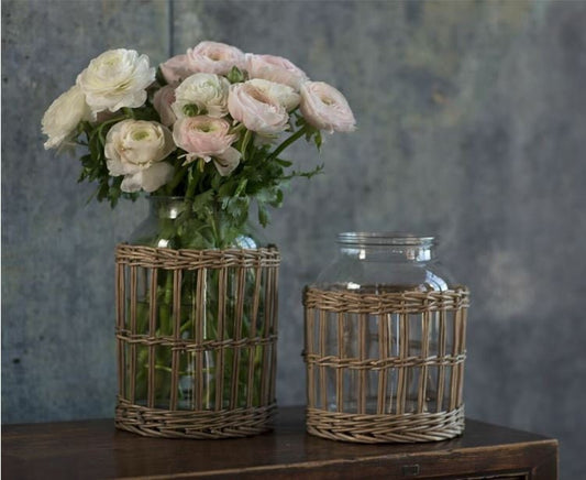 Wicker Basket with Glass Canister