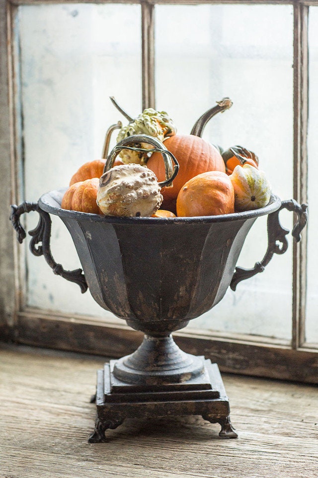 Distressed Black Metal Urn