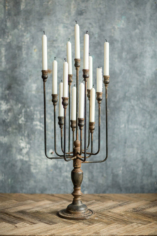 Black Iron Candelabra - Fall Autumn Decor - Rustic Antique Rust Tabletop Candelabra